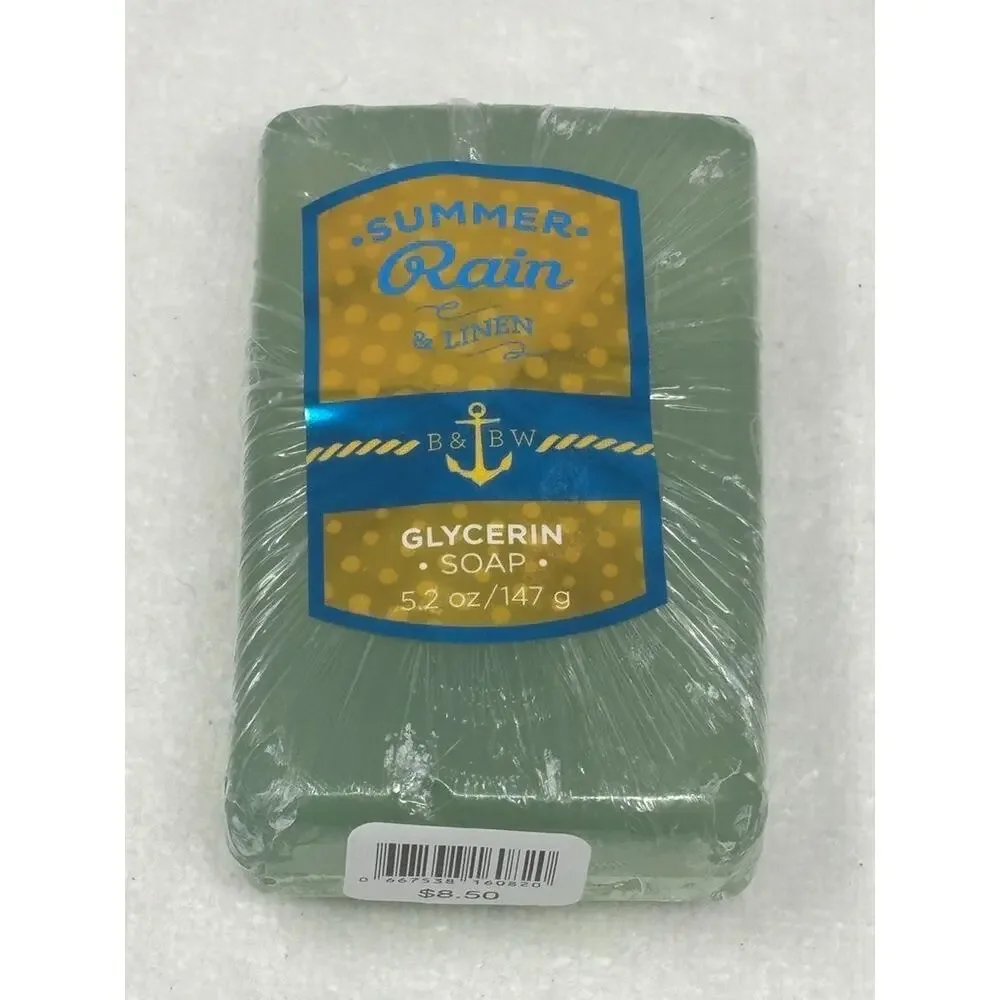 Bath & Body Works Summer Rain & Linen Glycerin Soap Bar 5.2 oz RARE